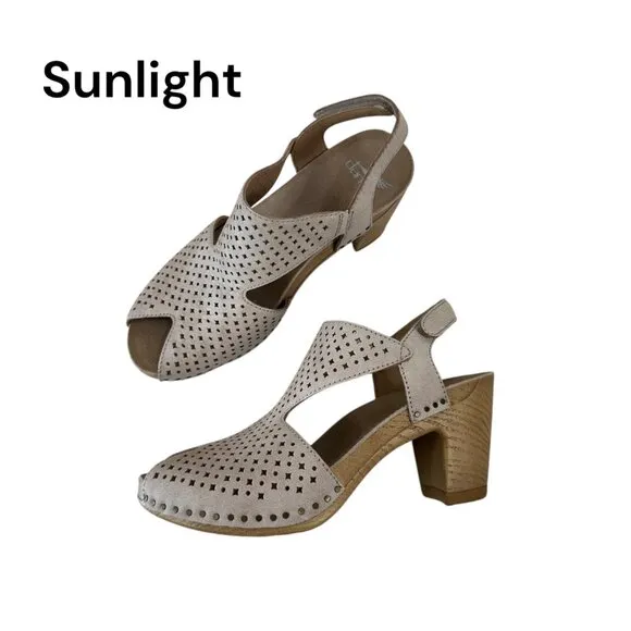 Dansko Teagan Womens Size 36 Perforated Leather Slingback Heeled Sandals Beige