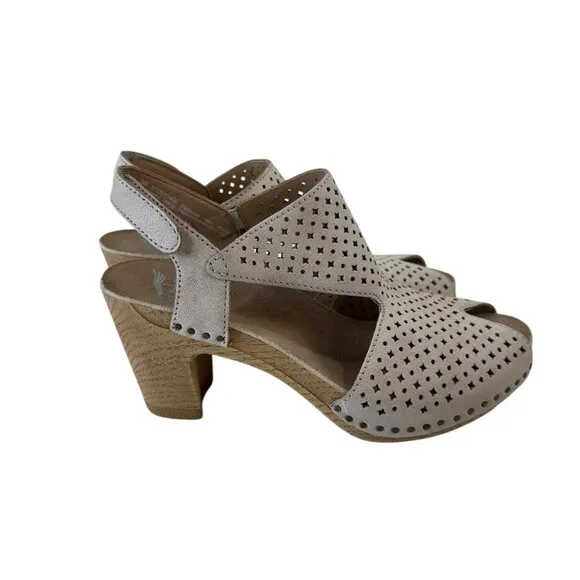 Dansko Teagan Womens Size 36 Perforated Leather Slingback Heeled Sandals Beige
