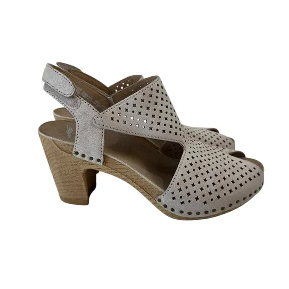Dansko Teagan Womens Size 36 Perforated Leather Slingback Heeled Sandals Beige