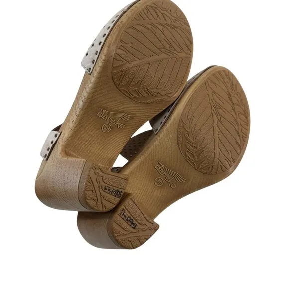 Dansko Teagan Womens Size 36 Perforated Leather Slingback Heeled Sandals Beige