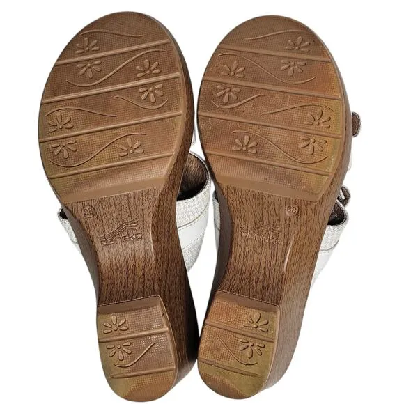 Dansko Women's Jessie White Multi Wedge Sandals EU 38 | US 7.5-8