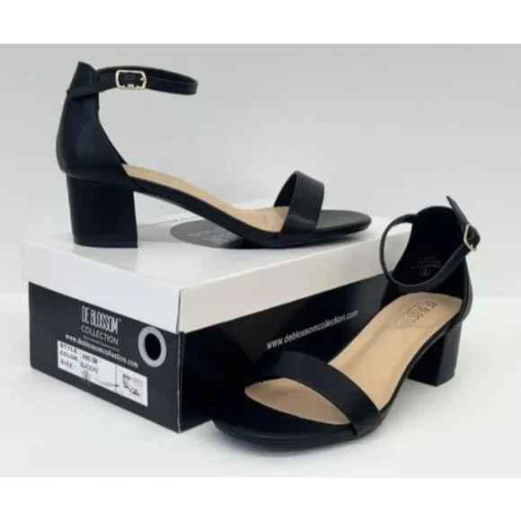 DE BLOSSOM / Annie-50/ Black / Block Heel / Open-Toe Sandals / With Ankle Strap