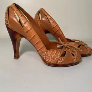 Dior Croc-Embossed Leather pump w/Tortoise Shell Heel IT Size 37/US size 7