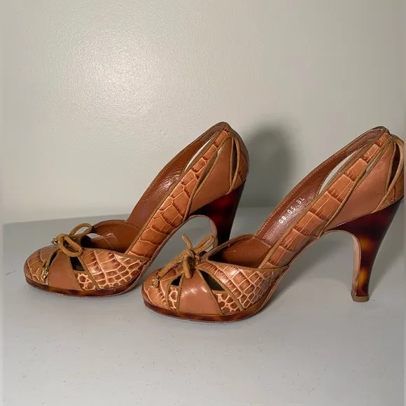 Dior Croc-Embossed Leather pump w/Tortoise Shell Heel IT Size 37/US size 7