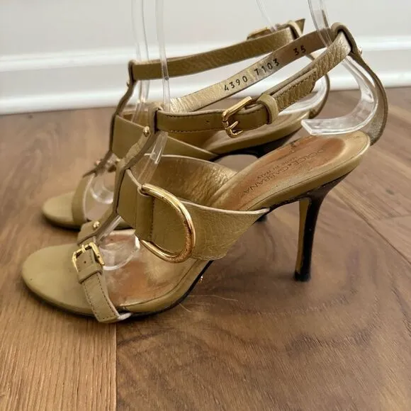 Dolce &amp; Gabbana Beige Nude Leather Buckle Details T-Strap Sandals 35 5