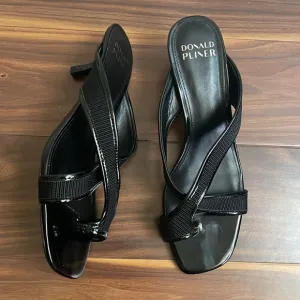 Donald J Pliner &quot;Vilo&quot; Black 8.5M Black Crepe Patent Leather Heel Shoes