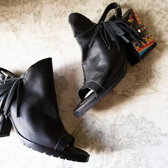 Donald J Pliner Women's sz 8 Booties Sandals Boho Festival Leather Shoes Italy