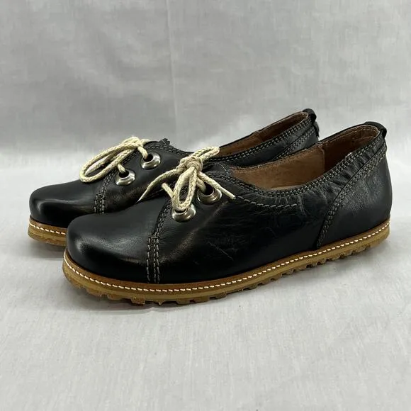 Dromedaris Patsy Boat Shoe Loafer-Black Leather-Flat-Women 37-NEW-Lace Up