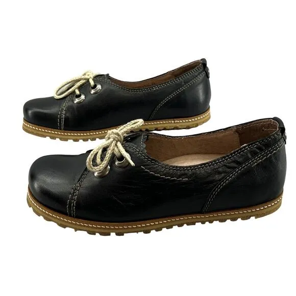 Dromedaris Patsy Boat Shoe Loafer-Black Leather-Flat-Women 37-NEW-Lace Up