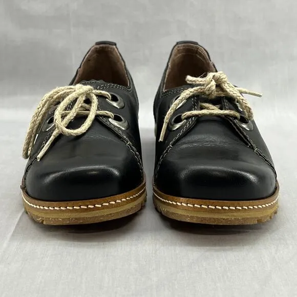 Dromedaris Patsy Boat Shoe Loafer-Black Leather-Flat-Women 37-NEW-Lace Up