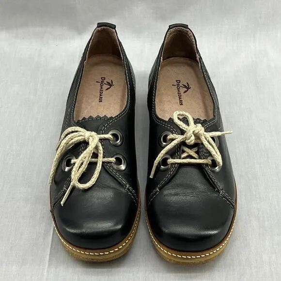 Dromedaris Patsy Boat Shoe Loafer-Black Leather-Flat-Women 37-NEW-Lace Up