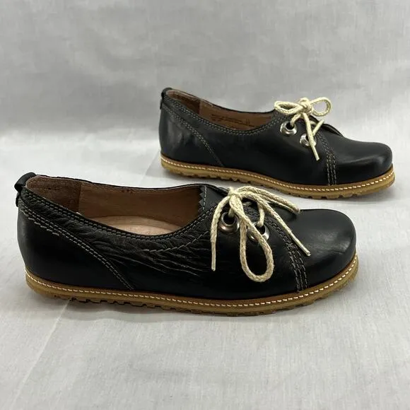 Dromedaris Patsy Boat Shoe Loafer-Black Leather-Flat-Women 37-NEW-Lace Up