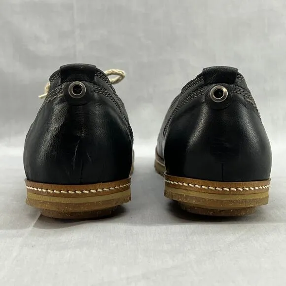 Dromedaris Patsy Boat Shoe Loafer-Black Leather-Flat-Women 37-NEW-Lace Up