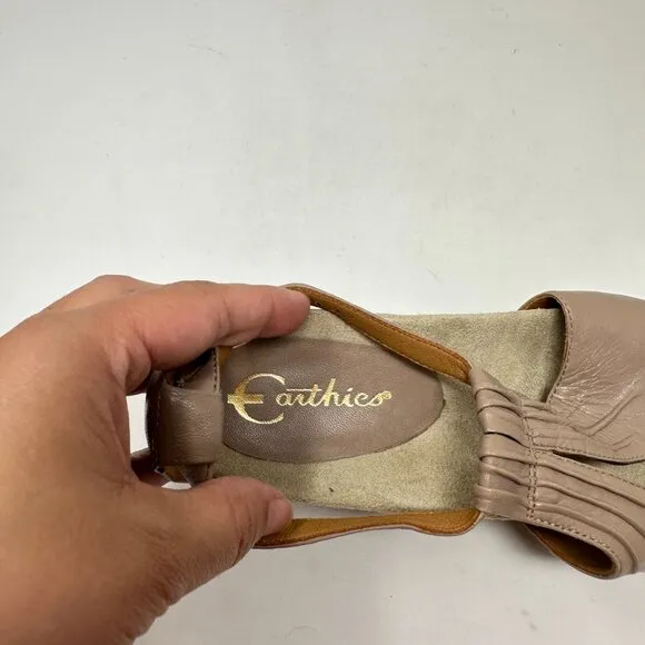 Earthies Taupe Leather Mauve Seria Shoes Sandals 9.5 B Arch Support Ankle Strap