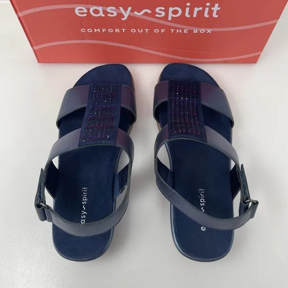 Easy Spirit Womens Hazel‎ Open Toed Sandals in Navy 6 Wide New Retail $79