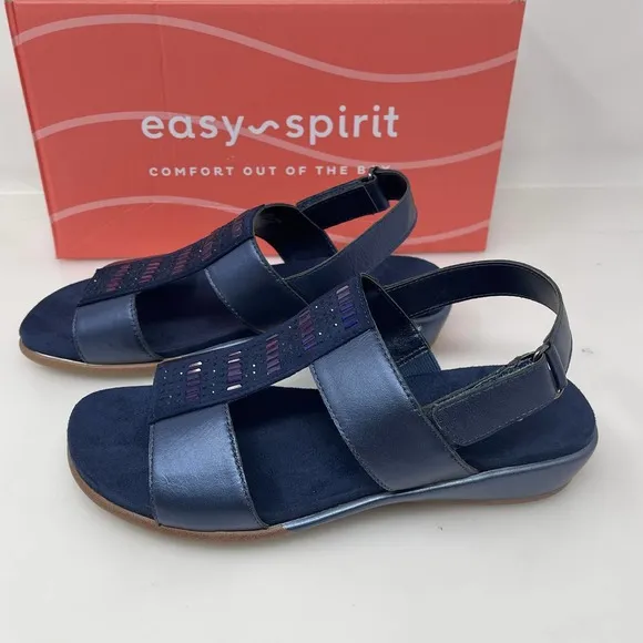 Easy Spirit Womens Hazel‎ Open Toed Sandals in Navy 6 Wide New Retail $79