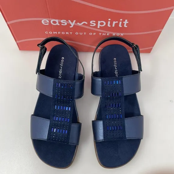 Easy Spirit Womens Hazel‎ Open Toed Sandals in Navy 6 Wide New Retail $79