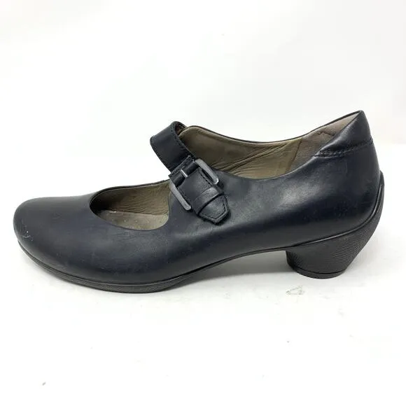 Ecco Women's Size 40 US 9-9.5 Mary Jane Comfort Pump Heels Black Leather