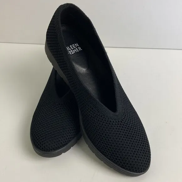 Eileen Fisher Heaven Stretch Knit Wedge Ballet Flat Black 5.5 Old Money Luxury