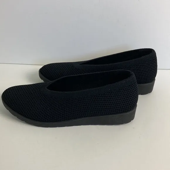 Eileen Fisher Heaven Stretch Knit Wedge Ballet Flat Black 5.5 Old Money Luxury