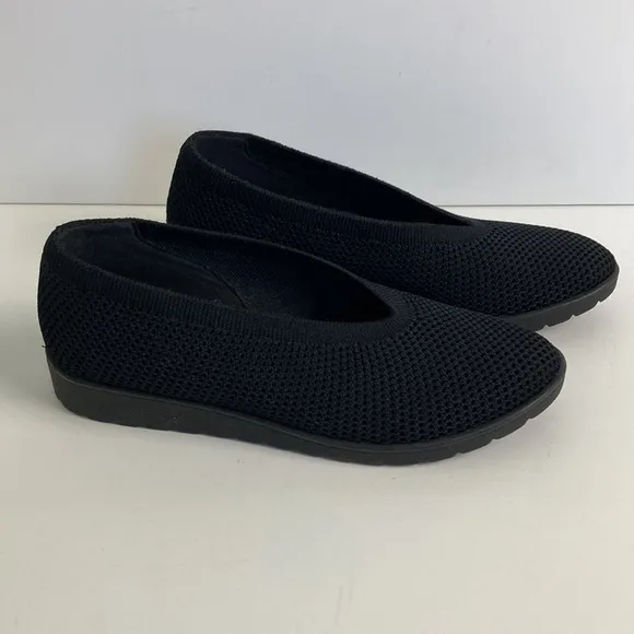 Eileen Fisher Heaven Stretch Knit Wedge Ballet Flat Black 5.5 Old Money Luxury