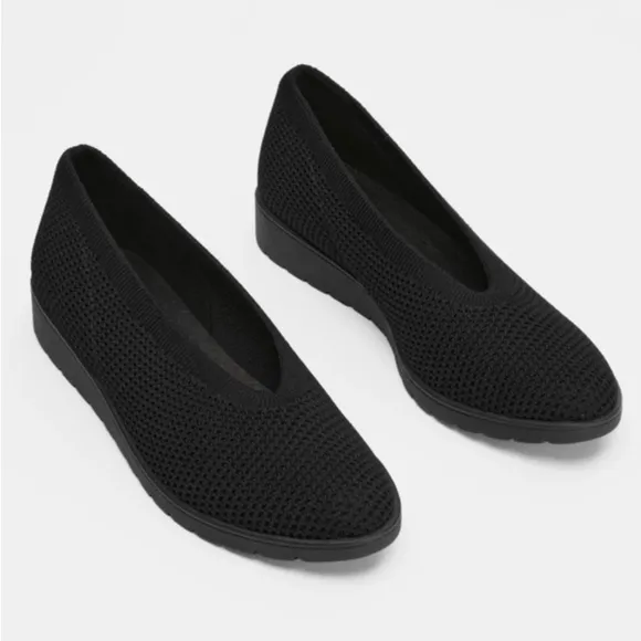 Eileen Fisher Heaven Stretch Knit Wedge Ballet Flat Black 5.5 Old Money Luxury