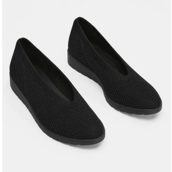 Eileen Fisher Heaven Stretch Knit Wedge Ballet Flat Black 5.5 Old Money Luxury