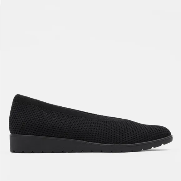 Eileen Fisher Heaven Stretch Knit Wedge Ballet Flat Black 5.5 Old Money Luxury
