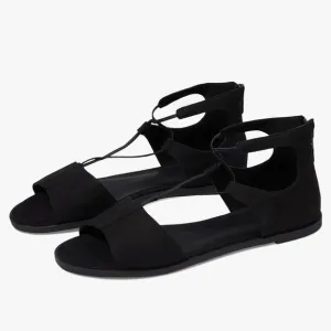 Eileen Fisher  Rose Black Suede Flat Dress Strappy Sandals Shoes sz 6