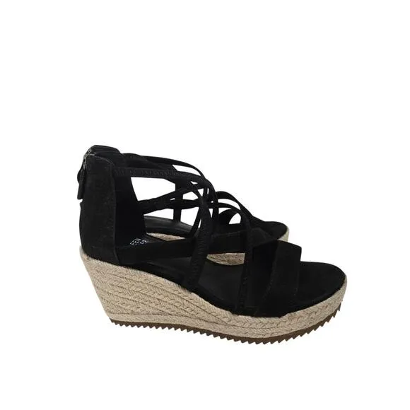EILEEN FISHER Wanda Black Nubuck Espadrille Wedge Sandals size 5.5 New