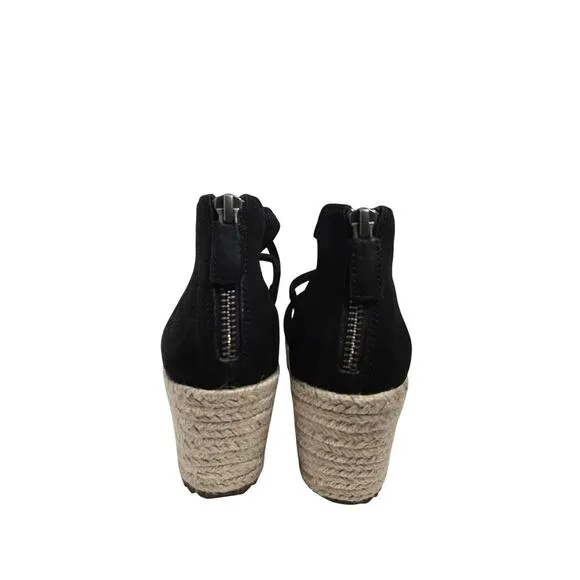 EILEEN FISHER Wanda Black Nubuck Espadrille Wedge Sandals size 5.5 New