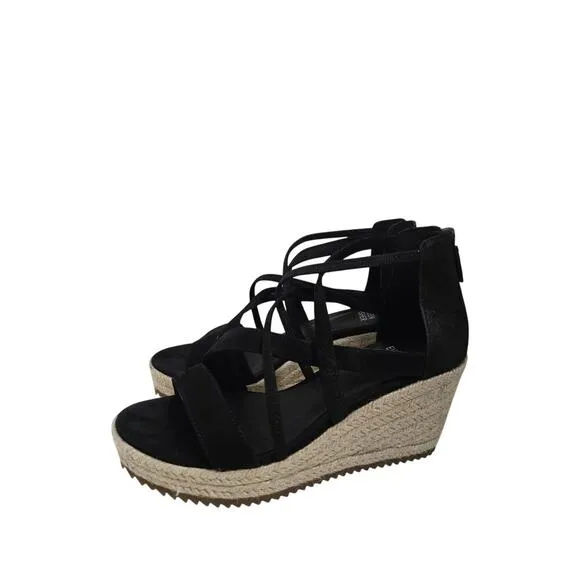 EILEEN FISHER Wanda Black Nubuck Espadrille Wedge Sandals size 5.5 New