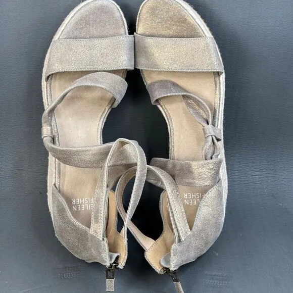 Eileen Fisher Espidrilles Sandals Island Platinum Metallic shoes women’s size 8