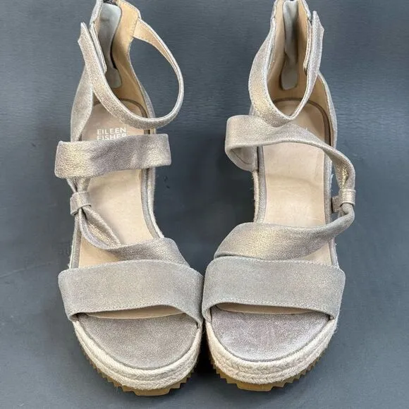 Eileen Fisher Espidrilles Sandals Island Platinum Metallic shoes women’s size 8
