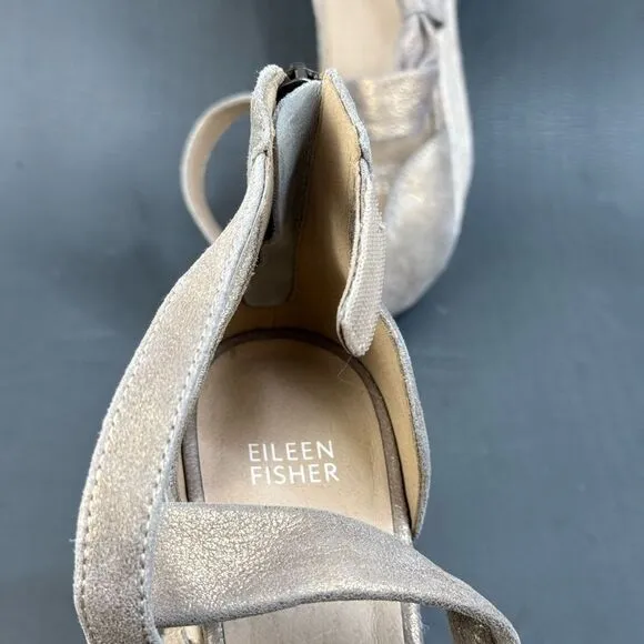 Eileen Fisher Espidrilles Sandals Island Platinum Metallic shoes women’s size 8