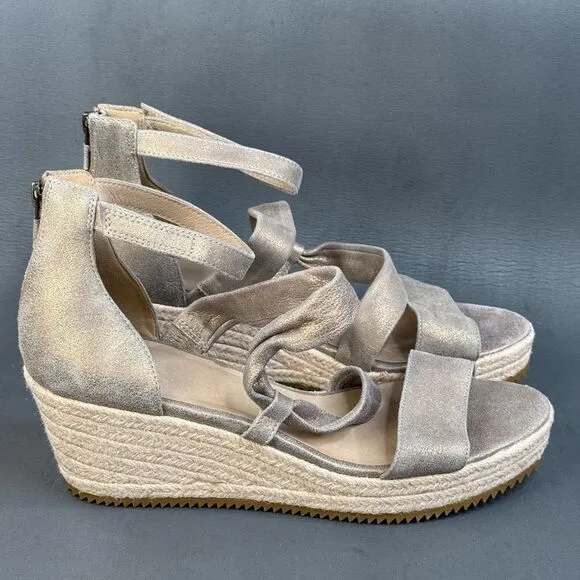 Eileen Fisher Espidrilles Sandals Island Platinum Metallic shoes women’s size 8