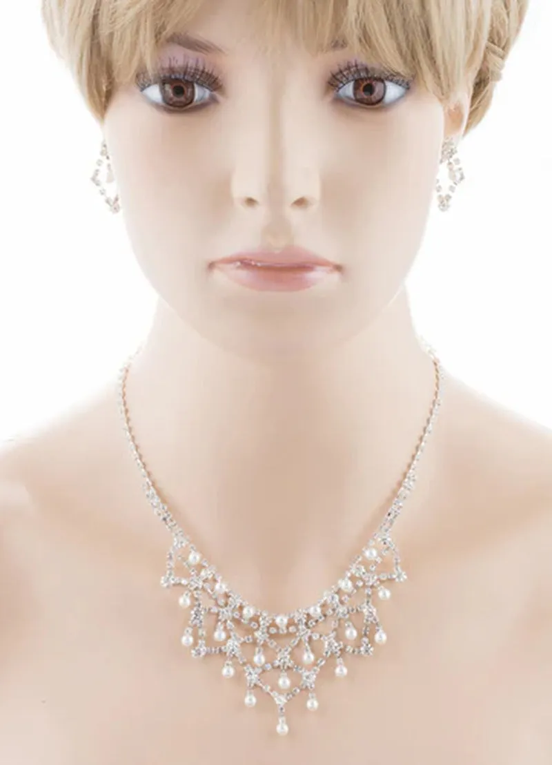 Elegant Bridal Wedding Jewelry Set with Crystal Rhinestones and Pearls