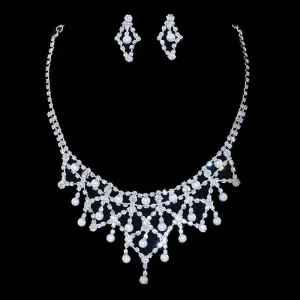 Elegant Bridal Wedding Jewelry Set with Crystal Rhinestones and Pearls