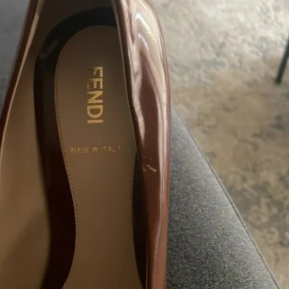 Fendi Brown patent Leather Peep Toe Stiletto Heels w/Dustbag