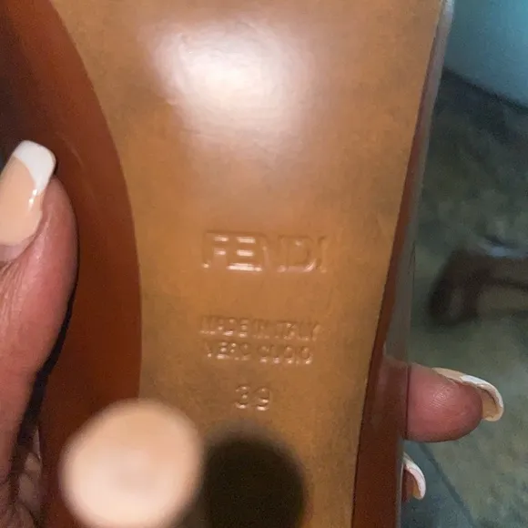 Fendi Brown patent Leather Peep Toe Stiletto Heels w/Dustbag