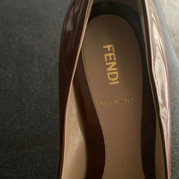 Fendi Brown patent Leather Peep Toe Stiletto Heels w/Dustbag