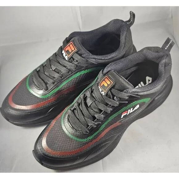 Fila Mens Athletic Sneakers Black/Red/Green Size 8.5