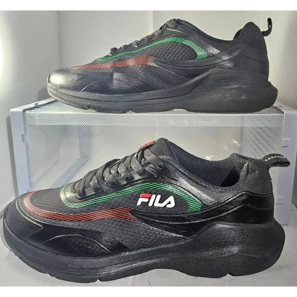 Fila Mens Athletic Sneakers Black/Red/Green Size 8.5
