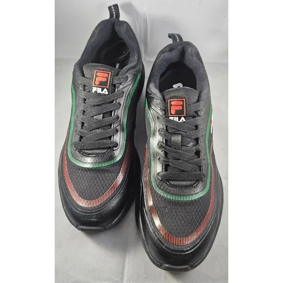 Fila Mens Athletic Sneakers Black/Red/Green Size 8.5