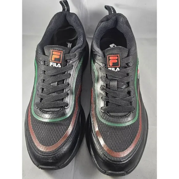 Fila Mens Athletic Sneakers Black/Red/Green Size 8.5