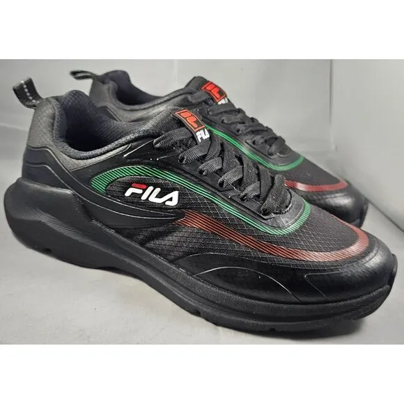 Fila Mens Athletic Sneakers Black/Red/Green Size 8.5