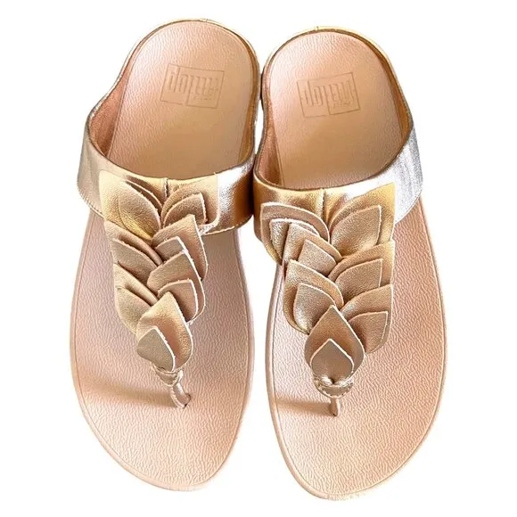 Fitflop Fino Rose Gold Leaf Sandals Size 6