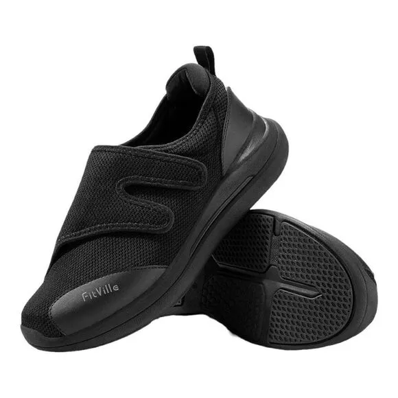FitVille UNISEX EasyTop Diabetic Shoes MEN 5.5 Women’s 7 Black NWT $79