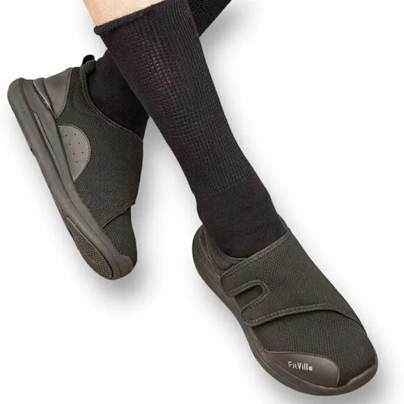 FitVille UNISEX EasyTop Diabetic Shoes MEN 5.5 Women’s 7 Black NWT $79