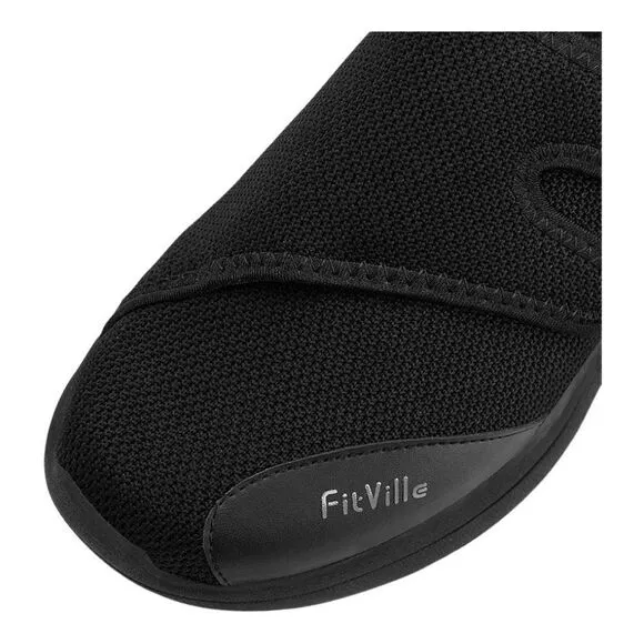 FitVille UNISEX EasyTop Diabetic Shoes MEN 5.5 Women’s 7 Black NWT $79